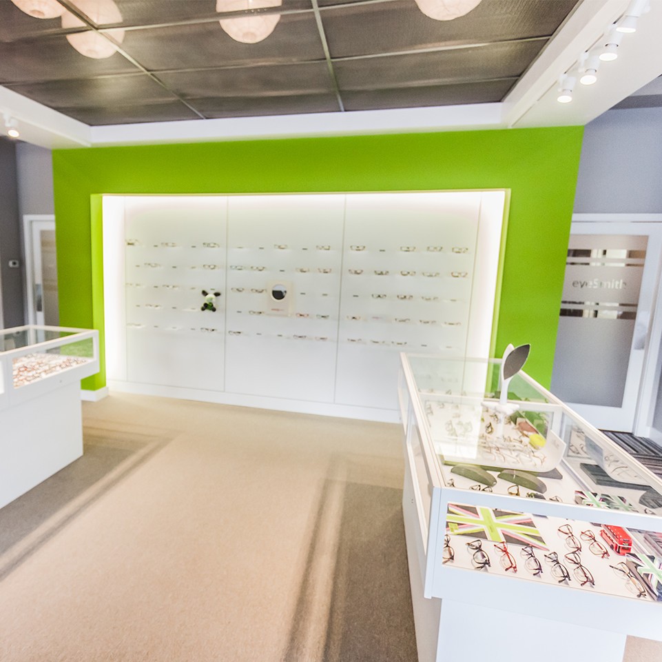 eyeSmith eyeglass lenses collection wall in Kansas City